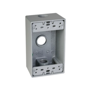 1 Gang Weatherproof Duplex Receptacle Box w 1/2" Holes - Image 1
