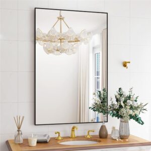 Glacier Rectangular Aluminum Framed Mirror in black- Size:70x90CM (27.6x35.4") - Image 1