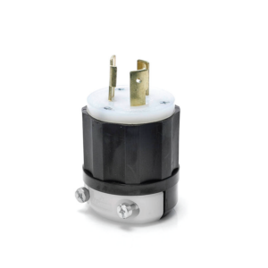 Leviton 20 Amp Locking Plug, 250 Volt, Industrial Grade, Black & White - Image 1