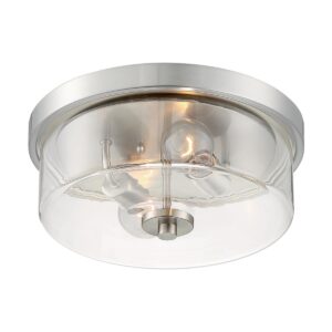 Satco Sommerset 2-Light 12" Flush Mount Lighting Fixture - Brushed Nickel with Clear Glass - Image 1