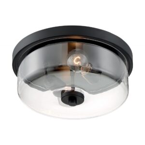 Satco Sommerset 2-Light 12" Flush Mount Lighting Fixture - Matte Black with Clear Glass - Image 1