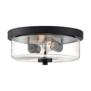 Satco Sommerset 2-Light 12" Flush Mount Lighting Fixture - Matte Black with Clear Glass - Image 2
