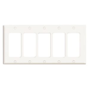 Leviton Decora 5 Gang Wall Plate - White - Image 1