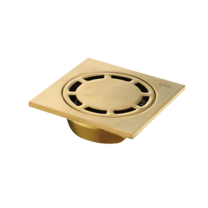 CAE Square 4"x 4" Floor Drain with Lift Off Removable Grill - Matte Gold (Circle Grill w/o Flap) - Image 1