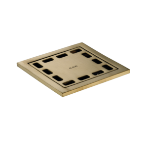 CAE Square 4"x4" Floor Drain in Matte Gold Finish Ø: 1-3/4 -  Lift Off Removable Strainer w/o Flap - Image 1