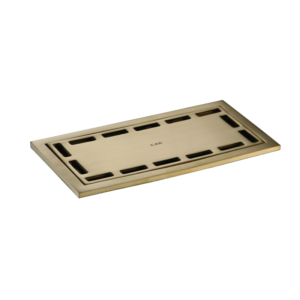 CAE Square 8"x4" Floor Drain in Matte Gold Finish Ø: 1-3/4 -  Lift Off Removable Strainer (Square Grill) Without Flap - Image 1
