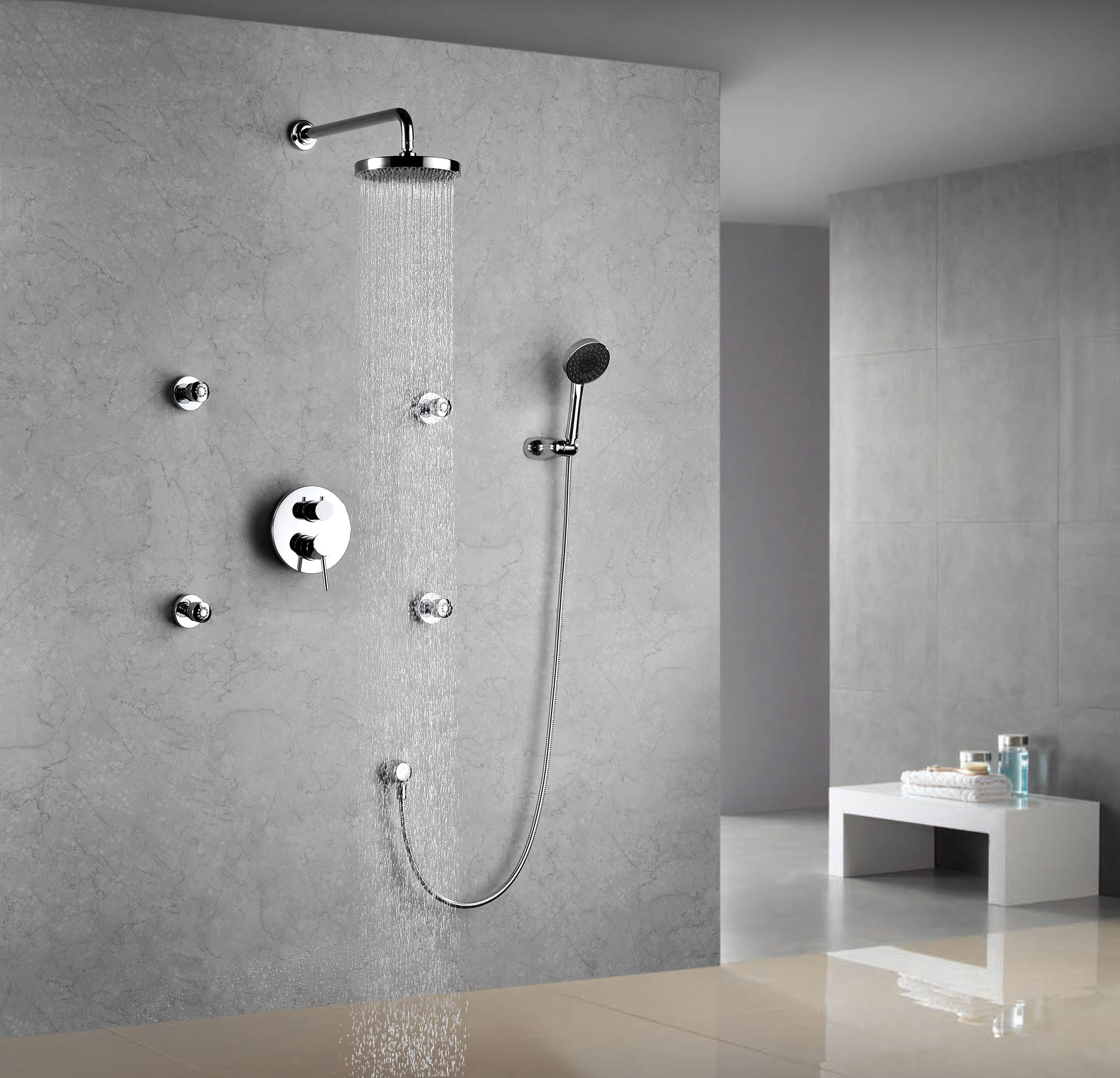 CAE York 3-Way Concealed Stick Lever Tub/Shower Mixer Set with 4 Body ...