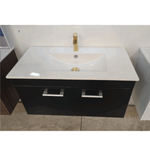 Glacier Wall Hung PVC Sink & Cabinet Unit - Black - Image 1