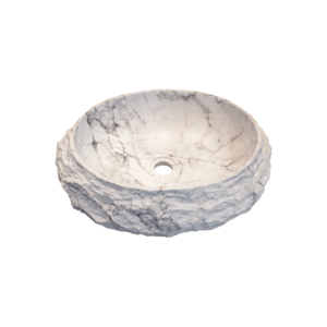 Glacier Textured Stone Vessel Sink in White Marble Finish - Size: 500x400x150mm - Image 1