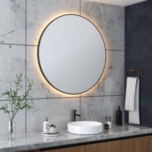 Glacier 32"x1.3" Round Backlit LED Mirror - Matte Black Aluminum Frame - Image 1