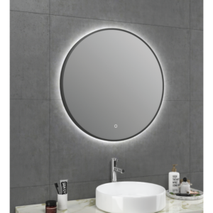 Glacier 32"x1.3" Round Backlit LED Mirror - Matte Black Aluminum Frame - Image 2