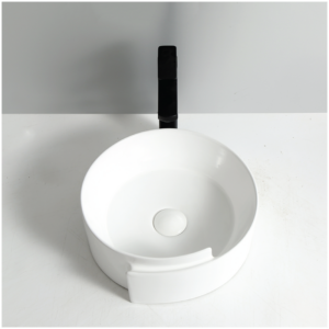 Glacier Round Ceramic Vessel Sink - Glossy White - Size: 370*370*145mm - Image 2