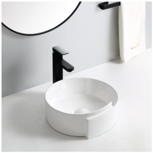 Glacier Round Ceramic Vessel Sink - Glossy White - Size: 370*370*145mm - Image 1