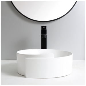 Glacier Round Ceramic Vessel Sink - Glossy White - Size: 370*370*145mm - Image 3