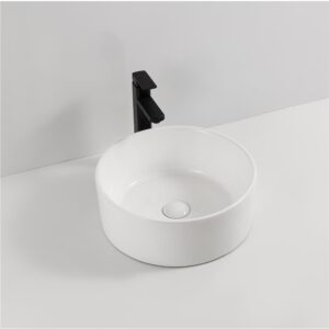 Glacier Round Ceramic Vessel Sink - Glossy white. Size: 400*400*150mm - Image 1
