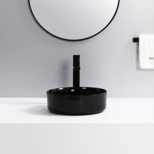 Glacier Round Ceramic Vessel Sink - Glossy Black - Size: 400*400*125mm - Image 2
