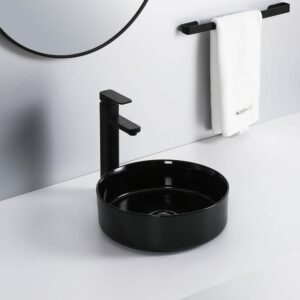 Glacier Round Ceramic Vessel Sink - Glossy Black - Size: 400*400*125mm - Image 1
