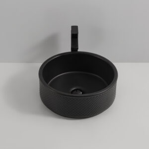Glacier Round Ceramic Vessel Sink - Matte Black - Image 3