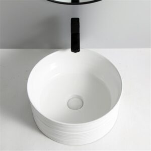 Glacier Round Ceramic Vessel Sink - Glossy White - Size: 410*410*180mm - Image 3