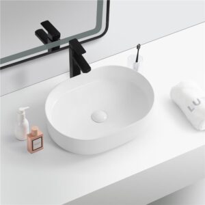 Glacier Oval Ceramic Vessel Sink - Glossy White - Size: 500*370*135mm - Image 3