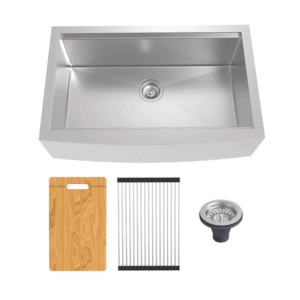 Glacier Rectangular Single Bowl Drop-in Stainless Steel Workstation Apron Sink (Includes cutting board, stainless steel mat and drain) - Image 2