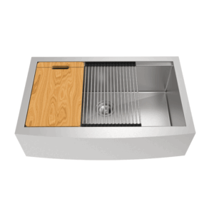 Glacier Rectangular Single Bowl Drop-in Stainless Steel Workstation Apron Sink (Includes cutting board, stainless steel mat and drain) - Image 1