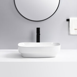 Glacier Rectangular Ceramic Vessel Sink - Glossy White - Image 2
