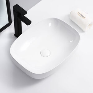 Glacier Rectangular Ceramic Vessel Sink - Glossy White - Image 1