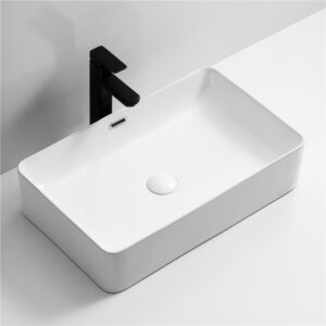 Glacier Ceramic Rectangular Vessel Sink - Glossy White - Size: 600*370*140mm - Image 3