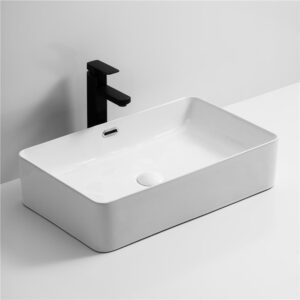 Glacier Ceramic Rectangular Vessel Sink - Glossy White - Size: 600*370*140mm - Image 1
