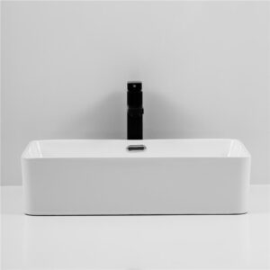 Glacier Ceramic Rectangular Vessel Sink - Glossy White - Size: 600*370*140mm - Image 2