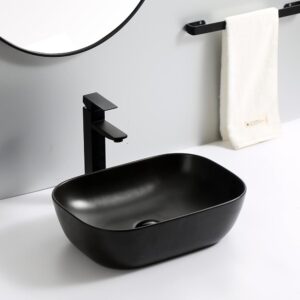 Glacier Rectangular Ceramic Vessel Sink - Matte Black - Size: 455*325*135mm - Image 1