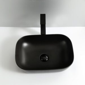 Glacier Rectangular Ceramic Vessel Sink - Matte Black - Size: 455*325*135mm - Image 3