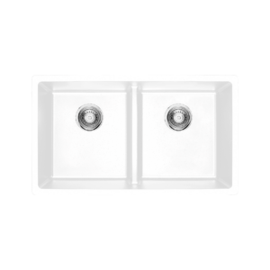 Glacier PL9415 Quartz Granite Double Bowl Kitchen Sink - White - Image 1