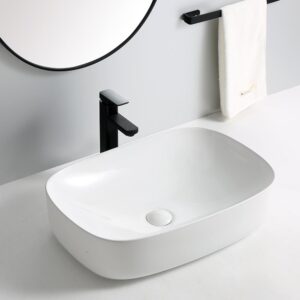 Glacier Rectangular Ceramic Vessel Sink - Glossy White - Size: 595*420*155mm - Image 1