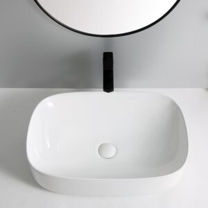 Glacier Rectangular Ceramic Vessel Sink - Glossy White - Size: 595*420*155mm - Image 2