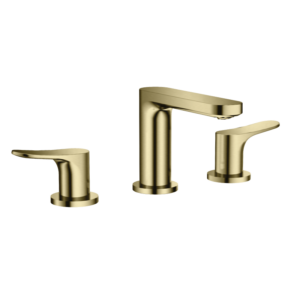 CAE Ledro 8 Inch Double Handle 3 Hole Vanity Faucet - Brushed Brass - Image 1