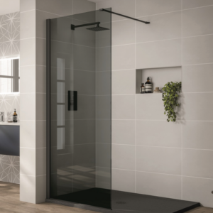 Glacier 10mm 6’ 6” Tall 3’ 4" Wide Smoked Grey Tempered Shower Glass - Channel and Square Edge - Image 1