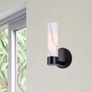 Canarm Kristella Vanity Wall Light - Matte Black with Marbled Glass Shade - Image 3